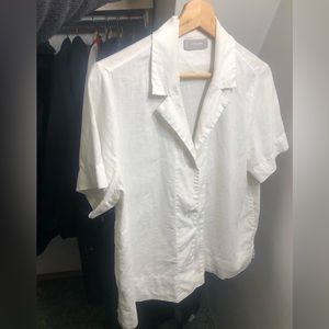 This is a white linen short sleeve camp collar shirt by Everlane
